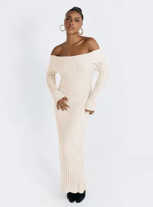 Lefler Off The Shoulder Maxi Dress Beige All Gender Fit Open-back