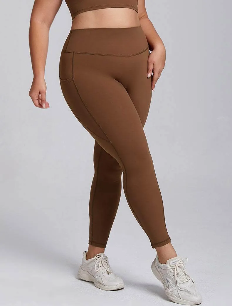 Plus Size High Waisted Yoga Leggings for Women WrinkleFree Fabric Polish Tone