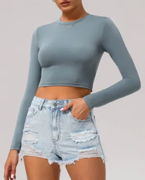 AdjustableStraps OdorResistant Material Basic Long Sleeve Fitted Crop Tee Shirt