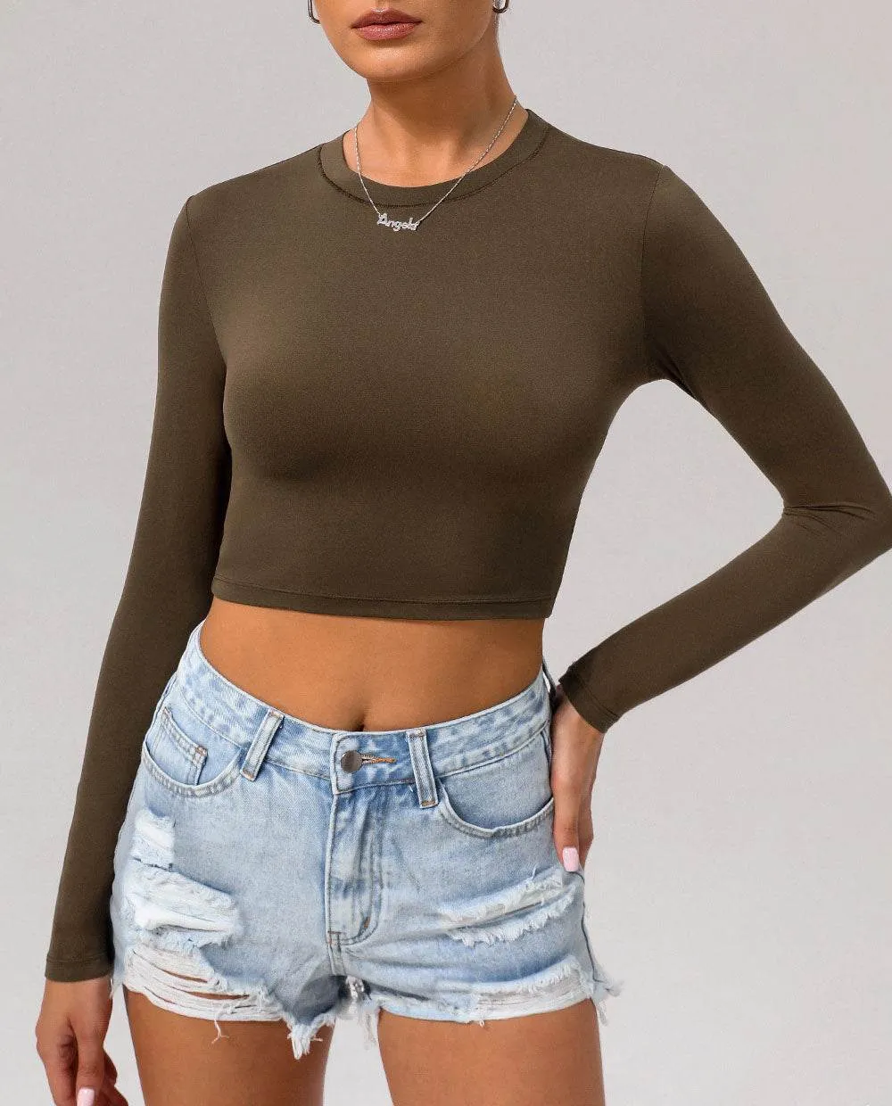 AirflowOptimized Basic Long Sleeve Fitted Crop Tee Shirt