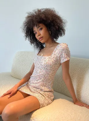 Hastings Mini Dress White Floral Satin Glow Edgy Layers