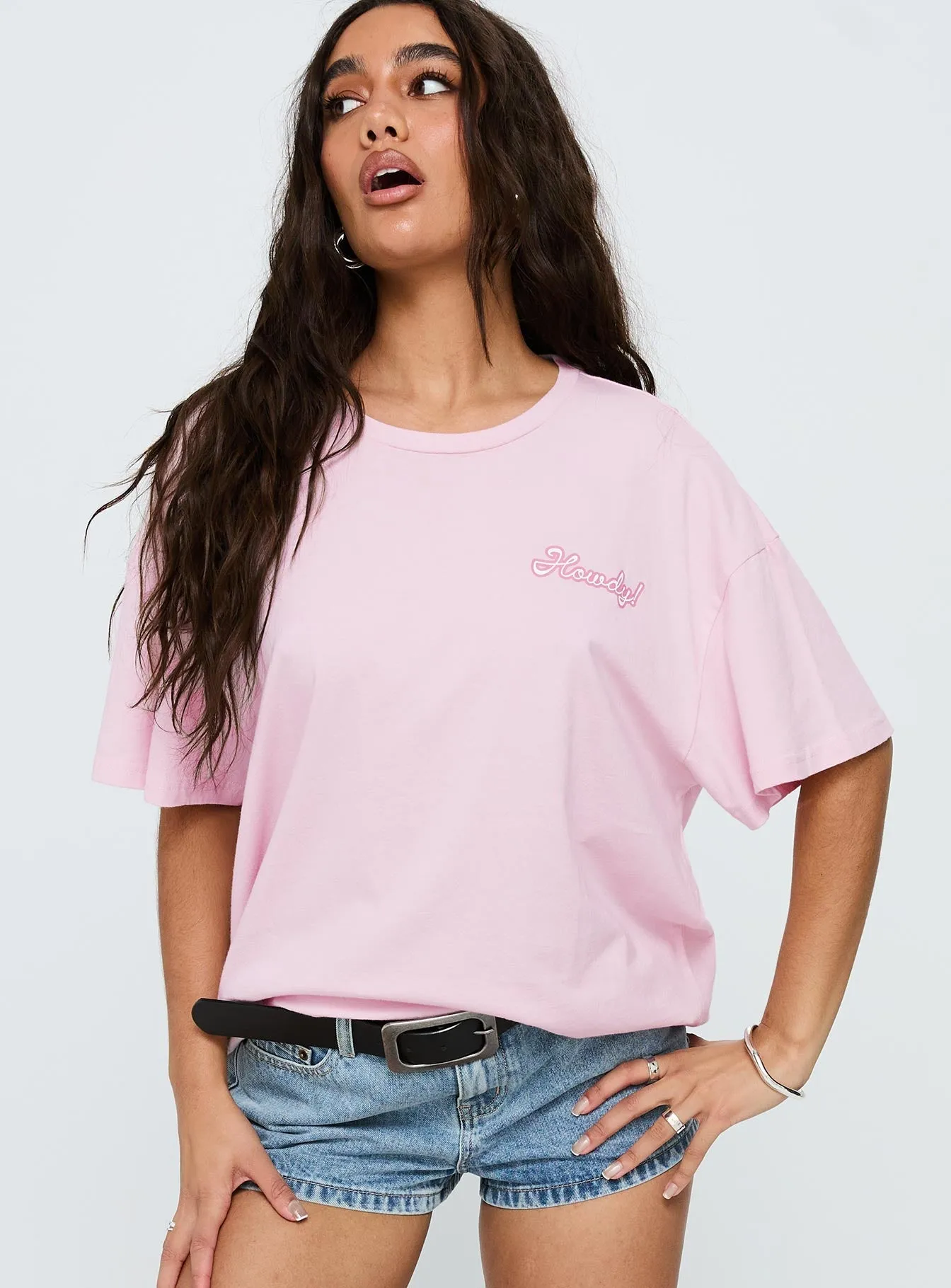 Howdy Partner Oversized Graphic Tee Pink Versatile and Comfortable suitable for all genders