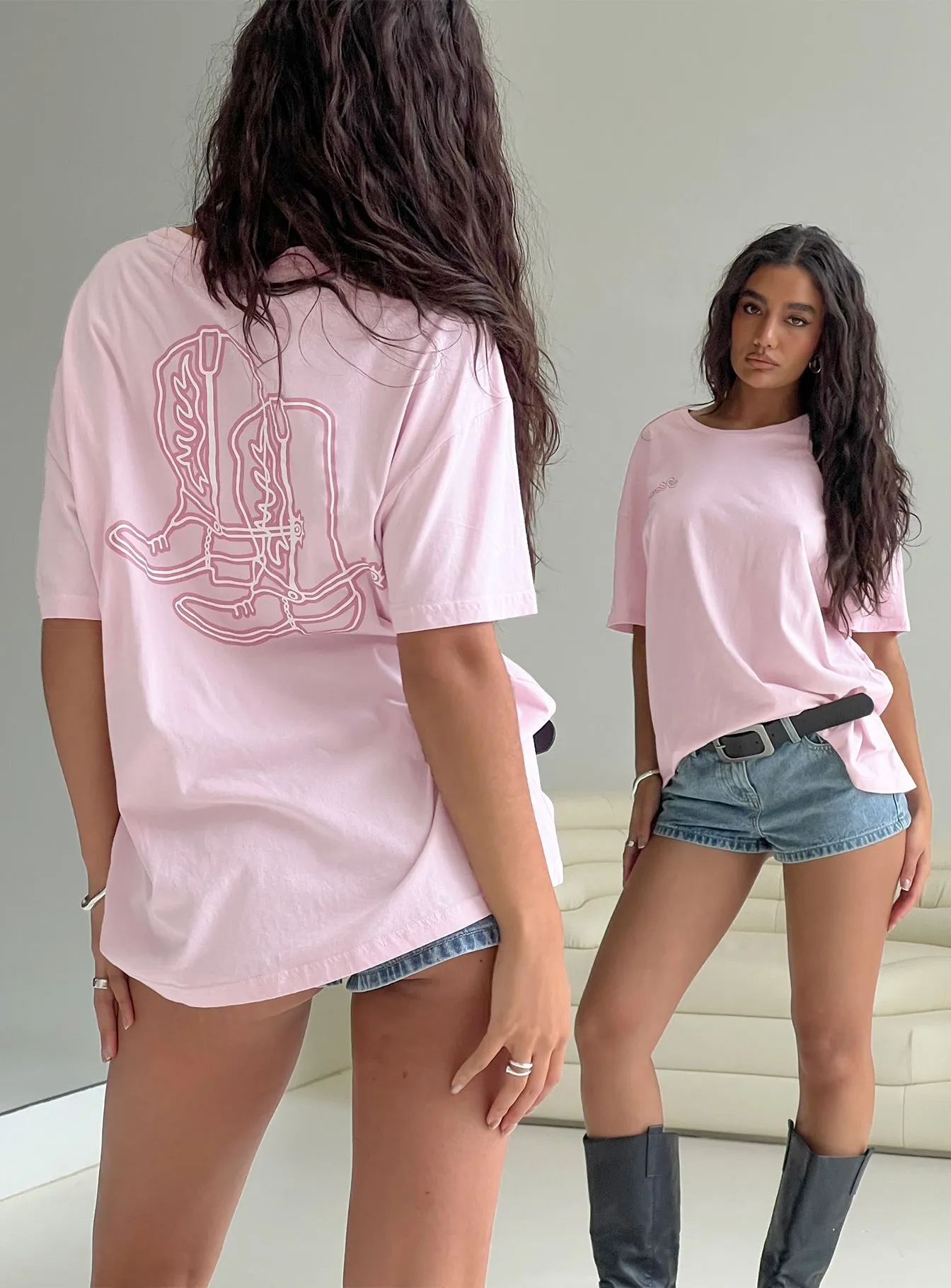 Howdy Partner Oversized Graphic Tee Pink Active Trend