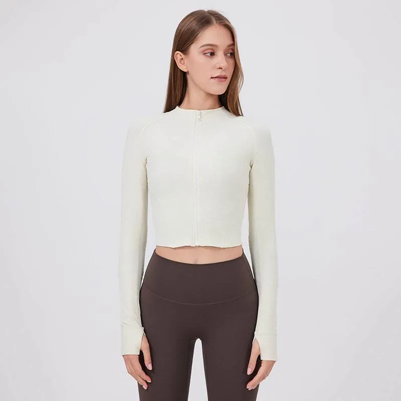 Standing Collar Zipper Yoga Jacket Summer Wear Hygienic Finish