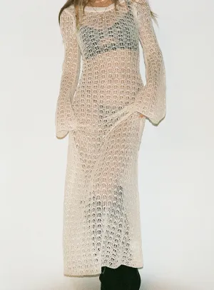 Weekend Edge Margarida Crochet Maxi Dress Beige