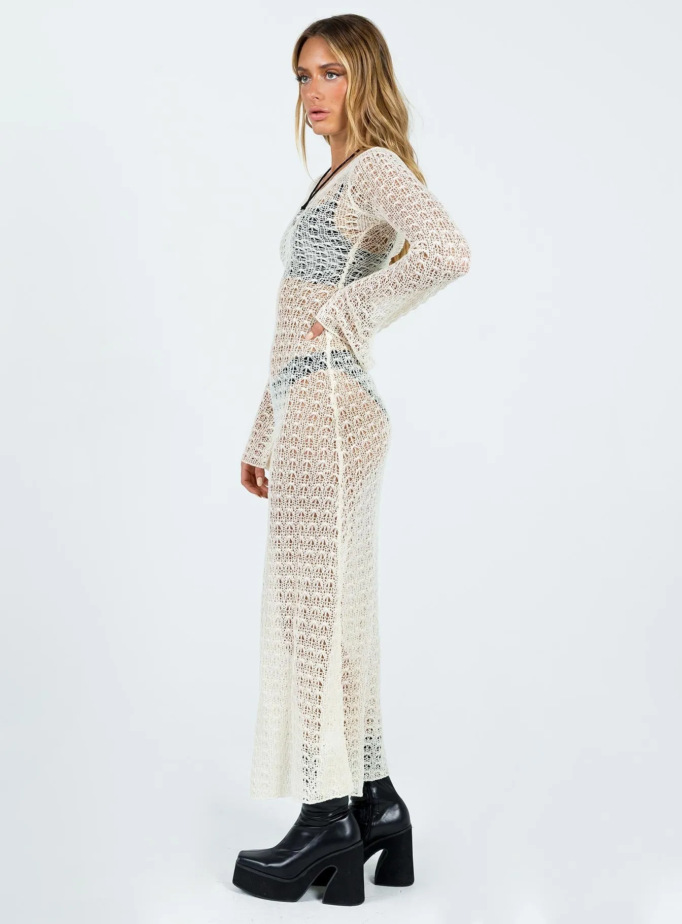 Seamless-Look Margarida Crochet Maxi Dress Beige