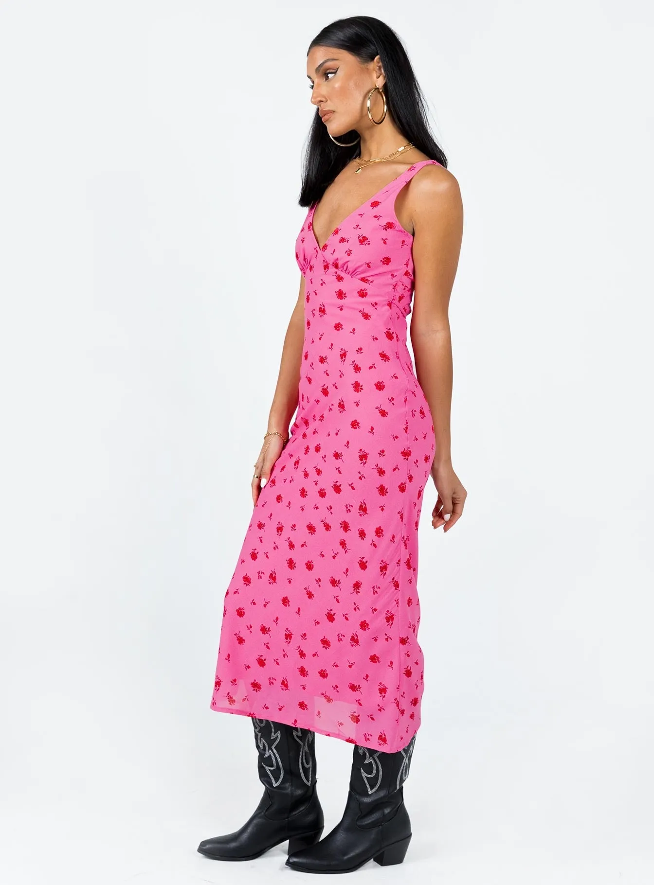 Sariah Midi Dress Pink Floral Casual and Comfy Happy Soul