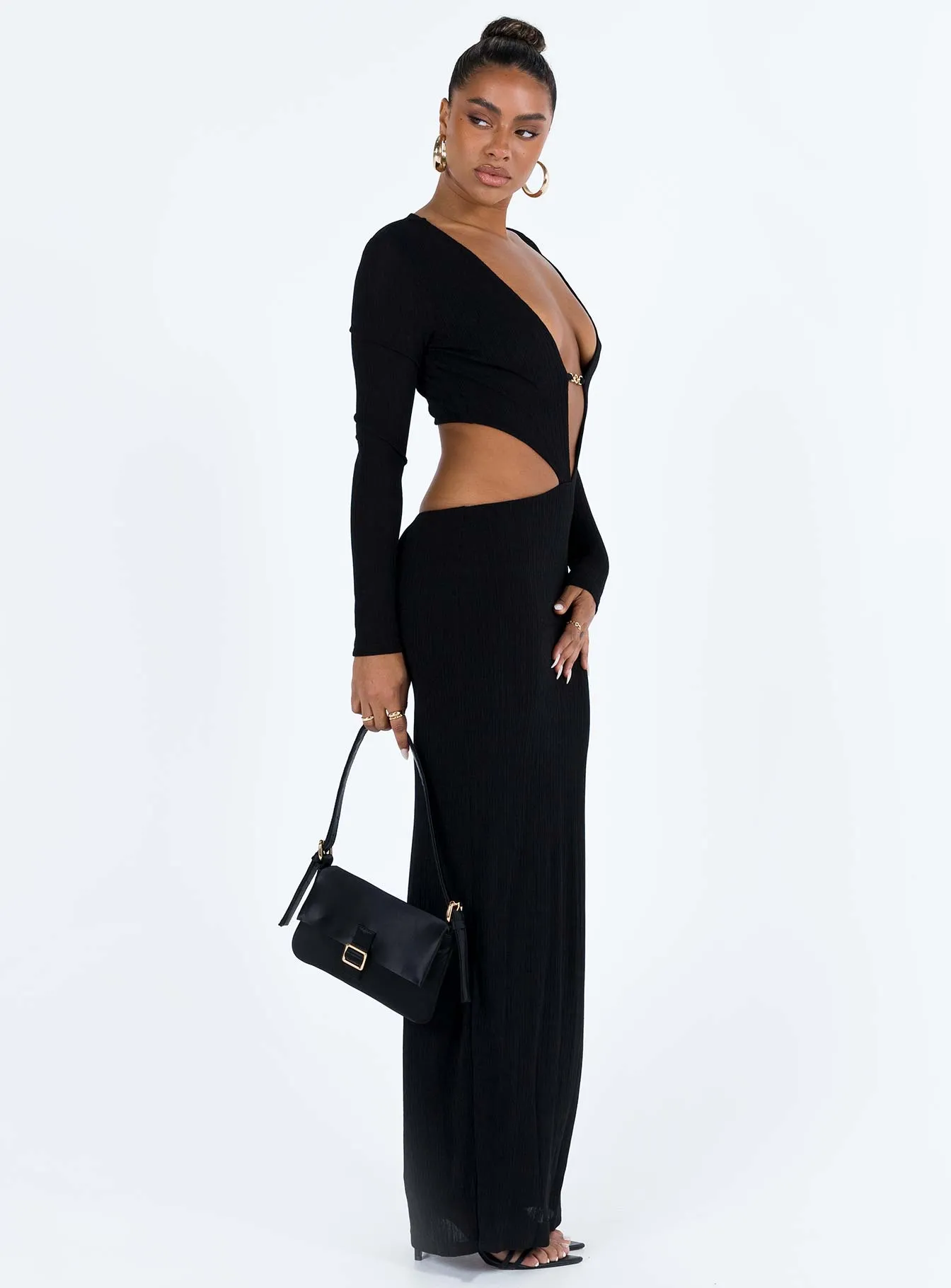 Everton Maxi Dress Black Pure Fabric Ruffle Detail