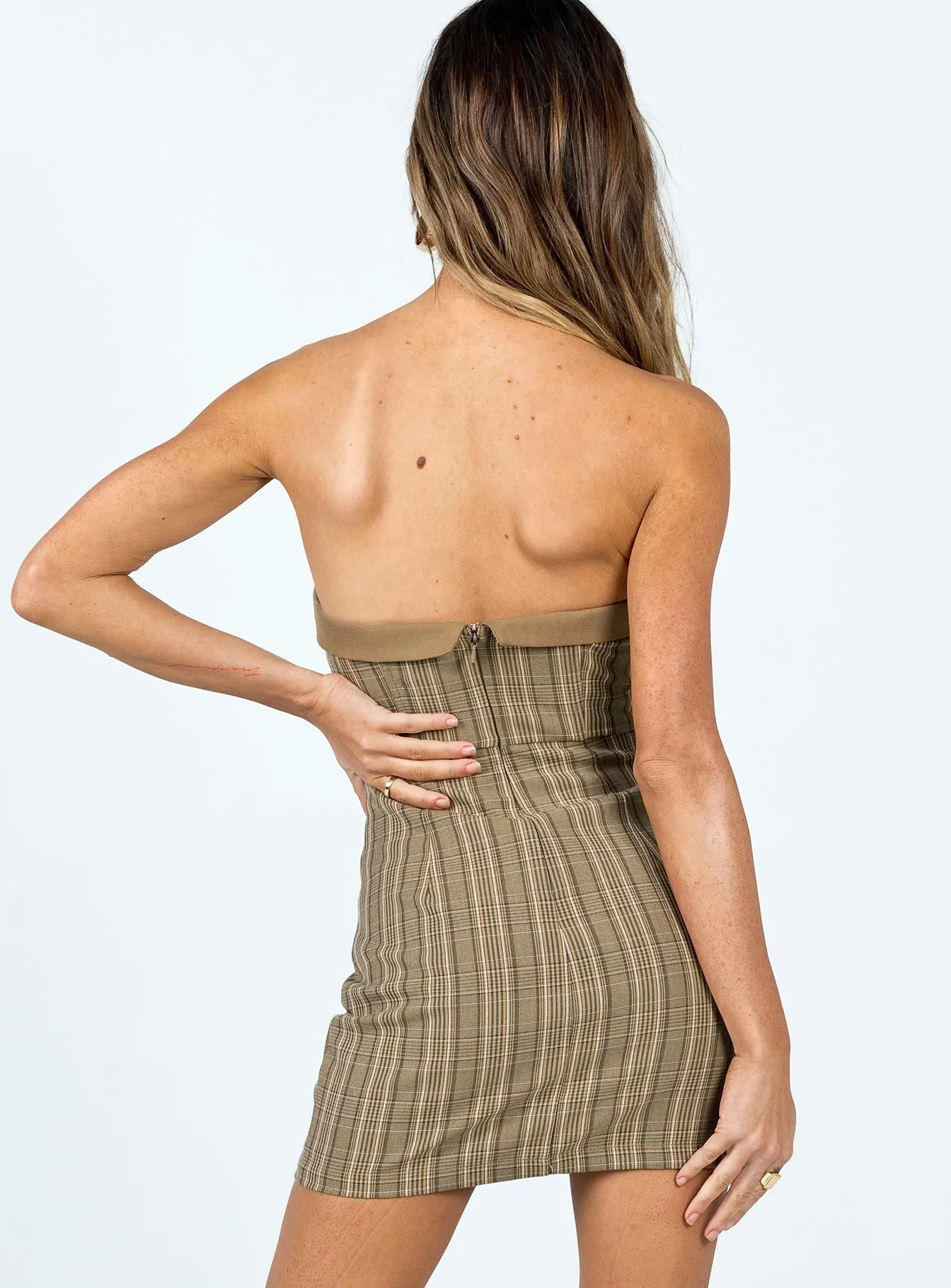 Tanzen Corset Mini Dress Brown Multi Draped Layer