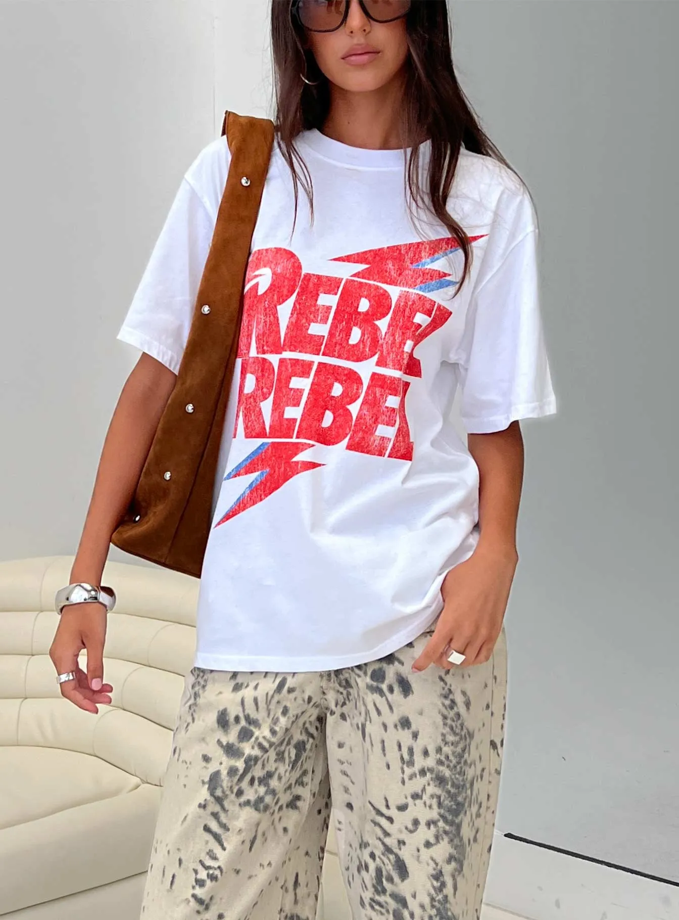 MoistureWicking Rebel Rebel Oversized Graphic Top White