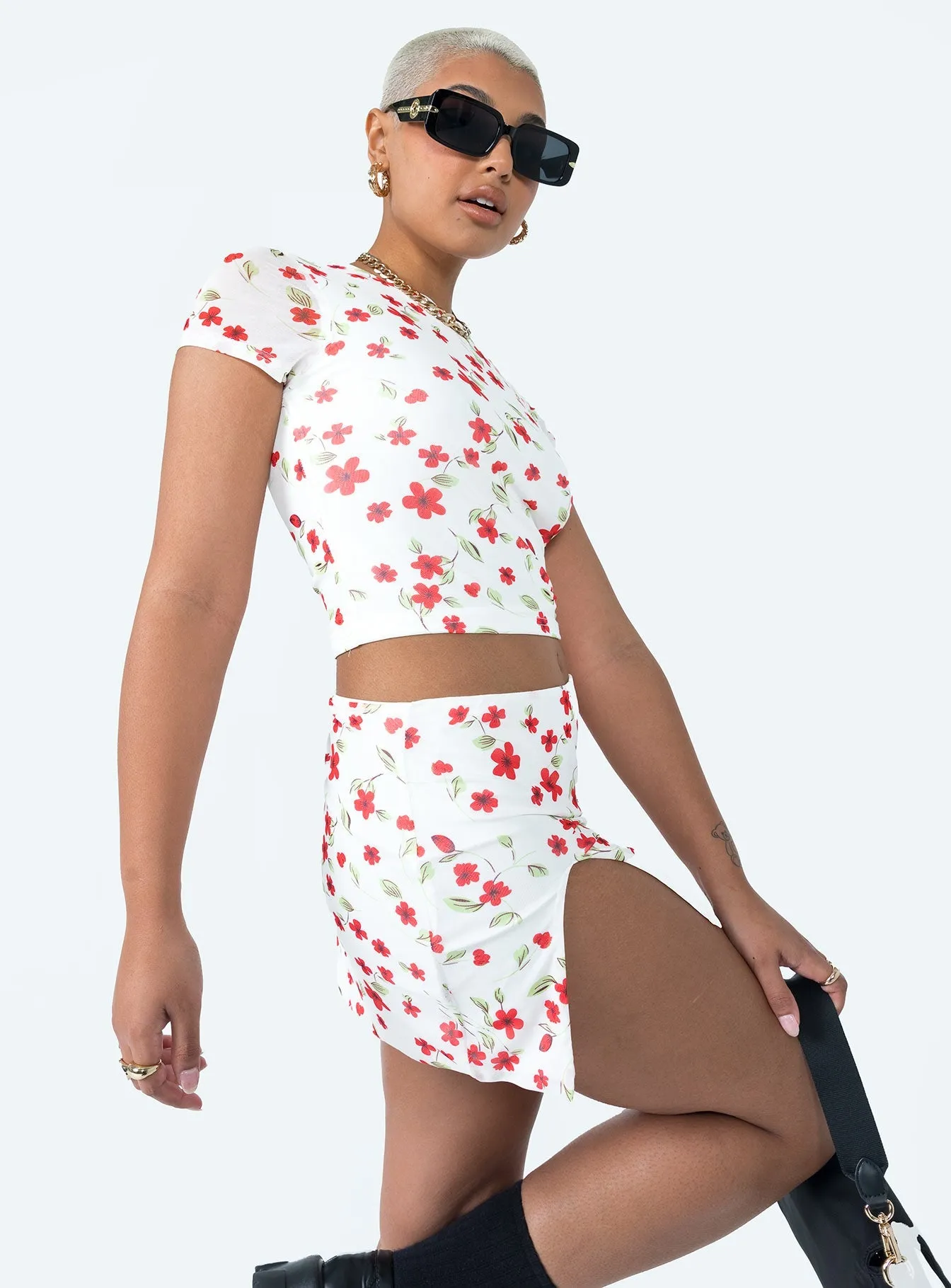 Urban Pulse Bold Move Mini Skirt White Floral