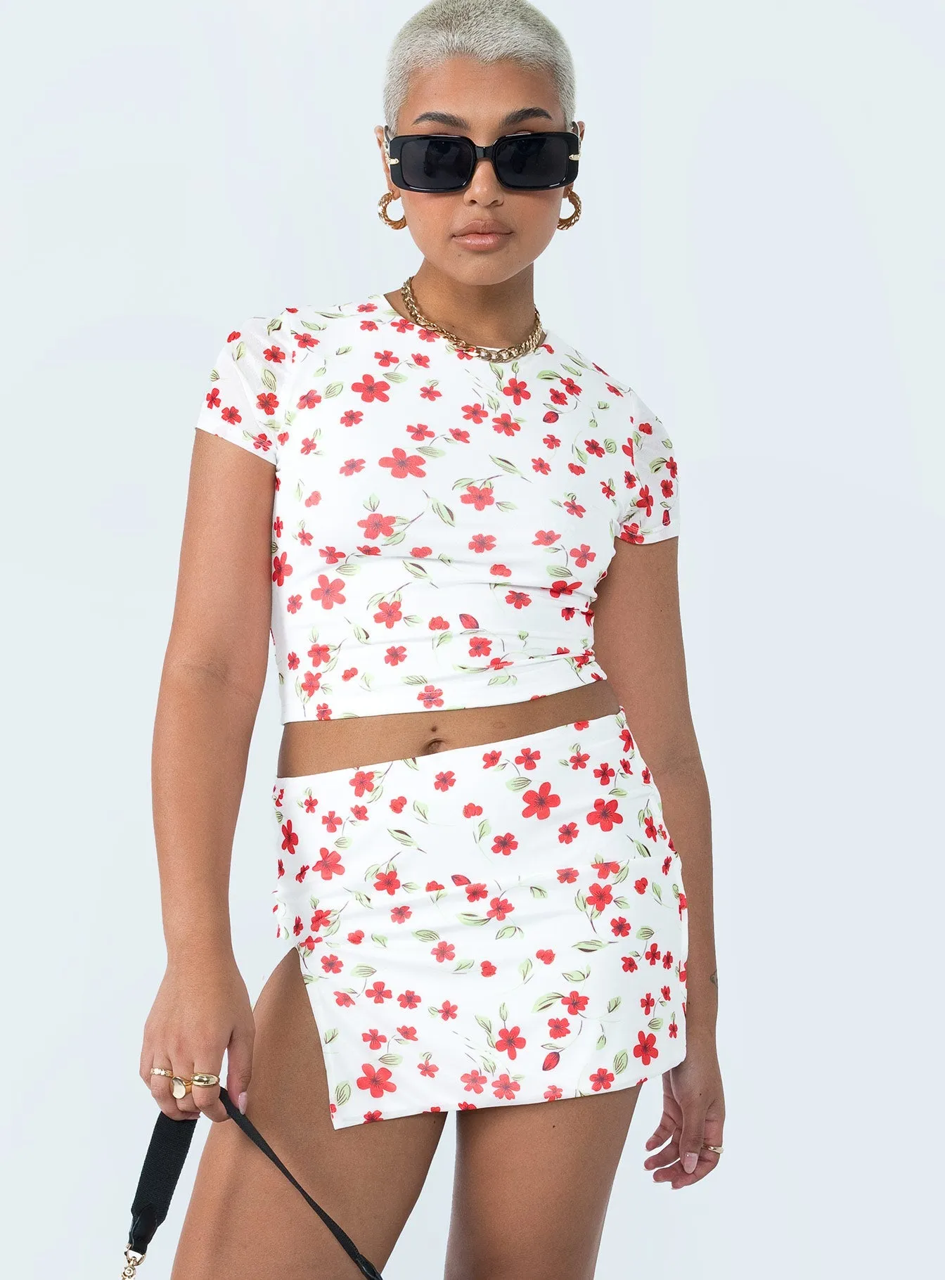 Bold Move Mini Skirt White Floral Neat Finish