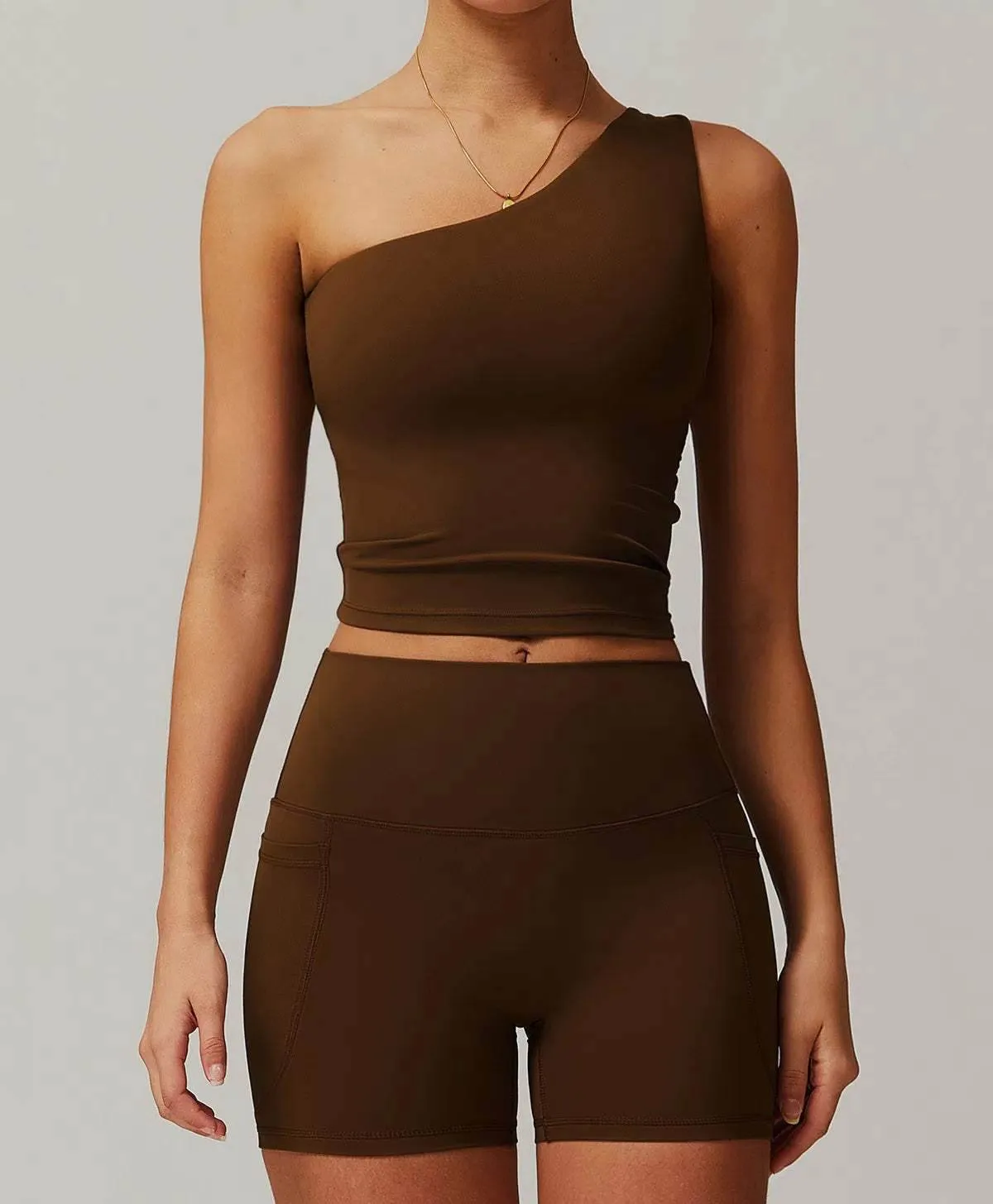 Solid One Shoulder Yoga Tank Top Roomy Design