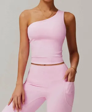 Solid One Shoulder Yoga Tank Top summer shorts TearResistant