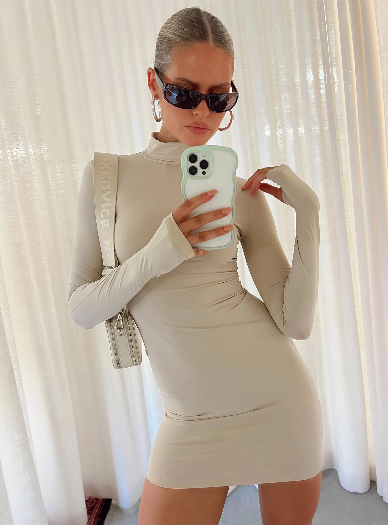 Elysium Long Sleeve Turtleneck Dress Bone Family Joy Love Energy