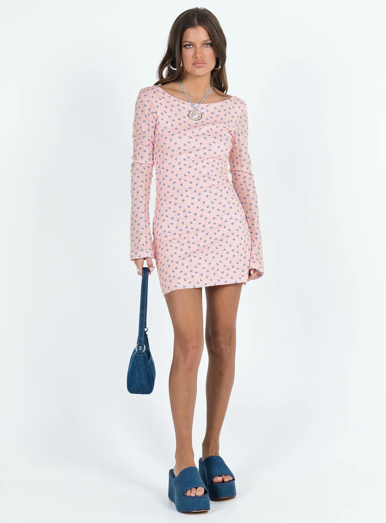 Hallea Long Sleeve Mini Dress Pink Rose Flush