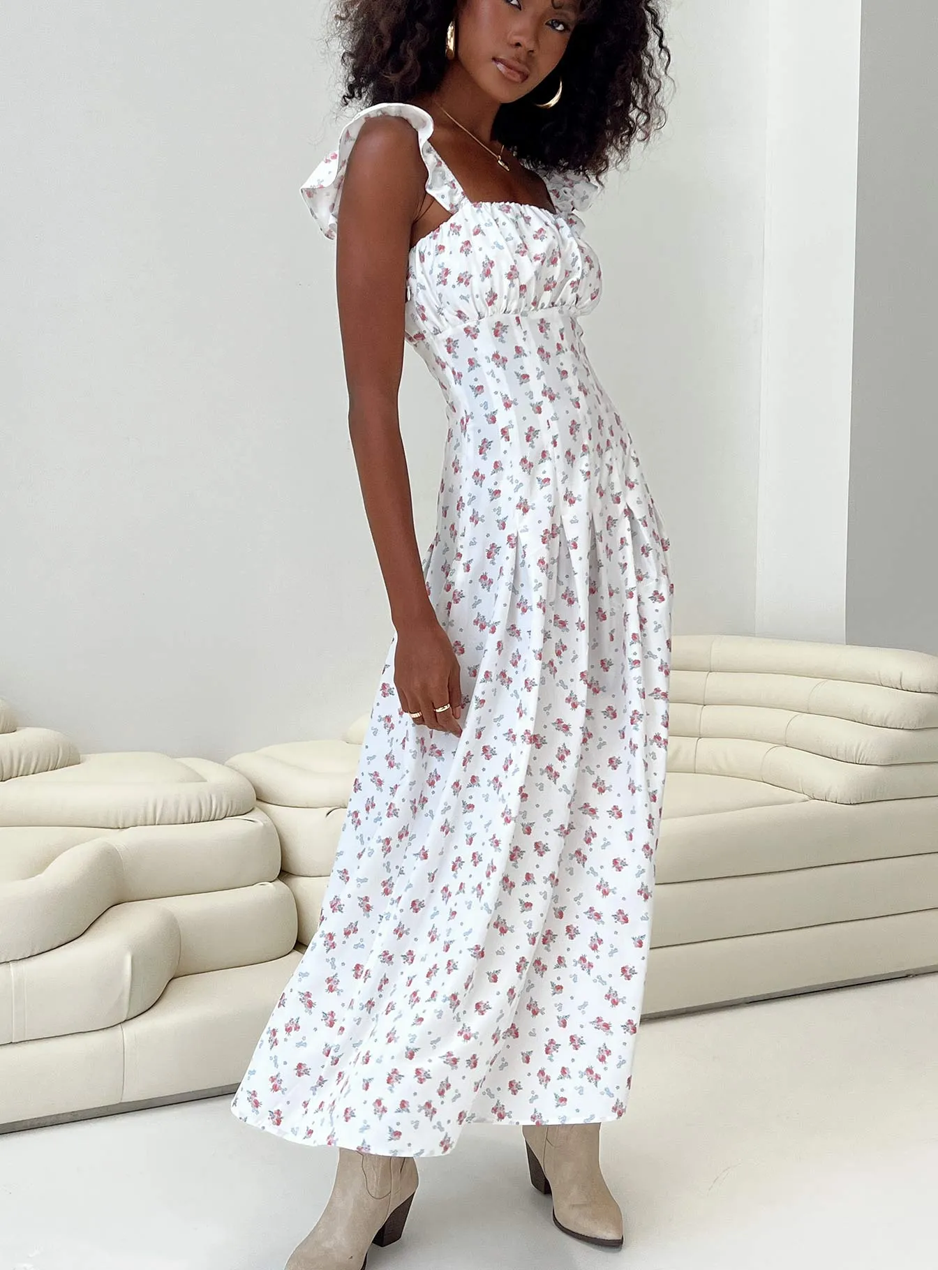Alver Maxi Dress White Floral Soft And Comfortable