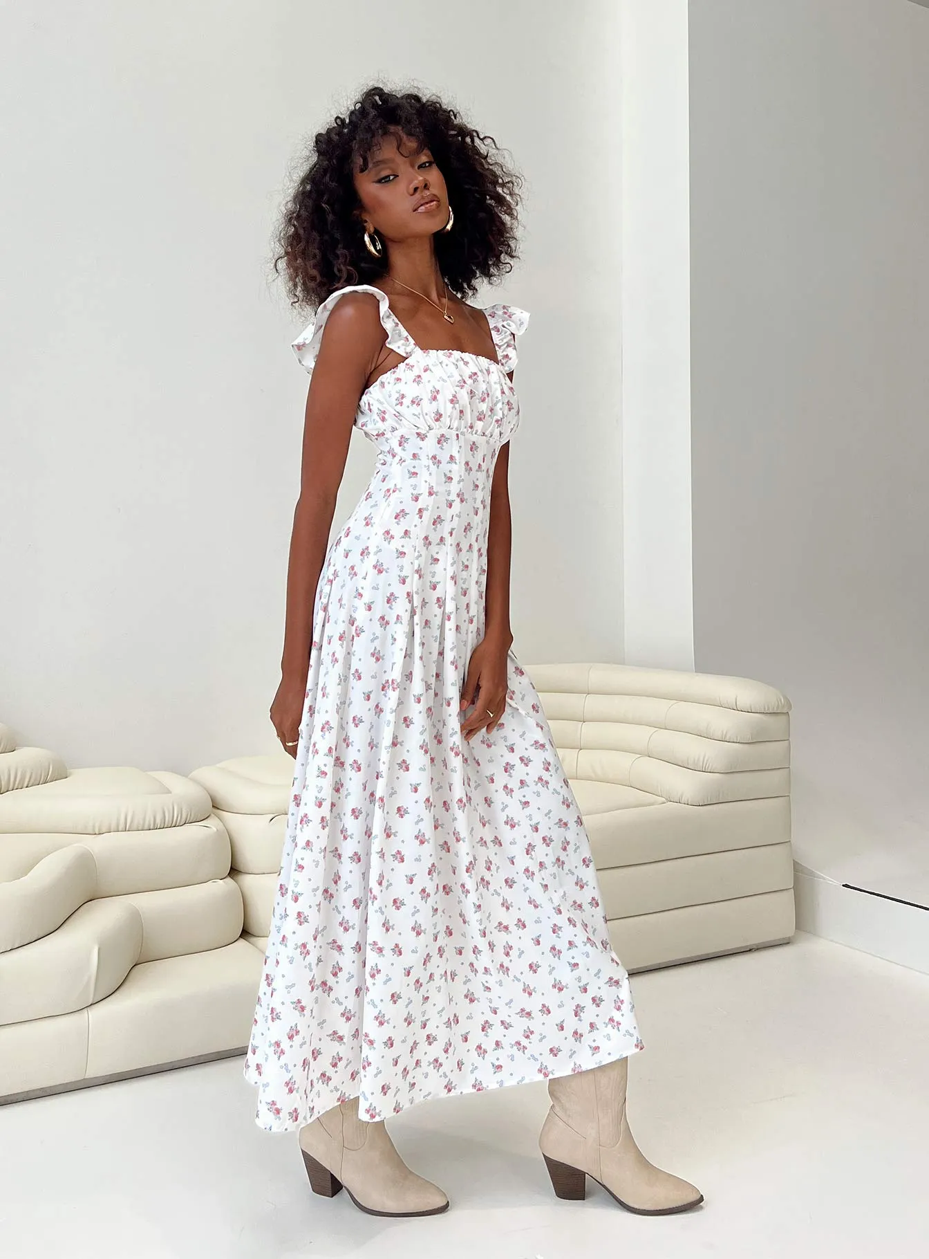 Alver Maxi Dress White Floral Noble Glow
