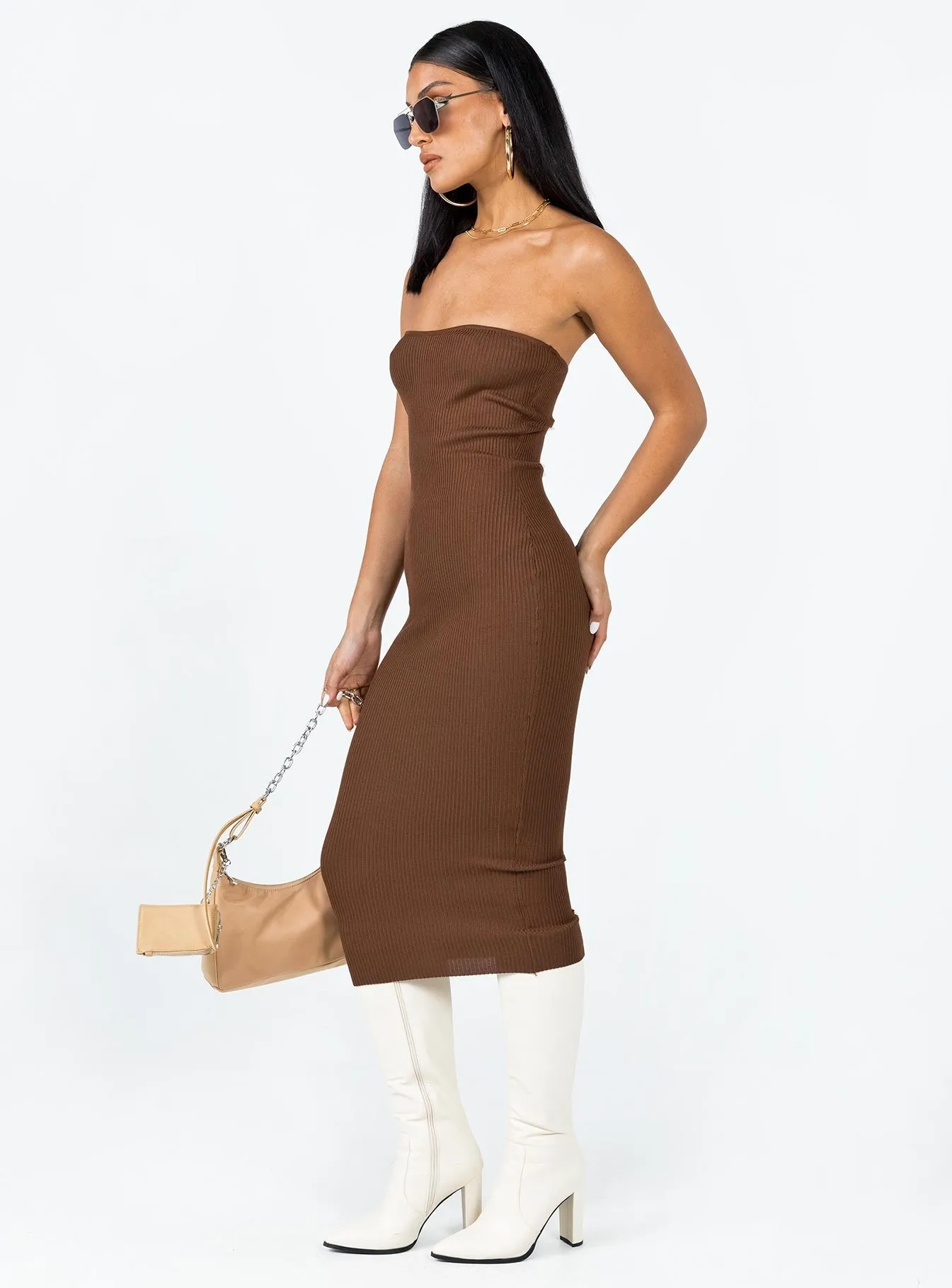 Paige Strapless Maxi Dress Brown Balanced Look
