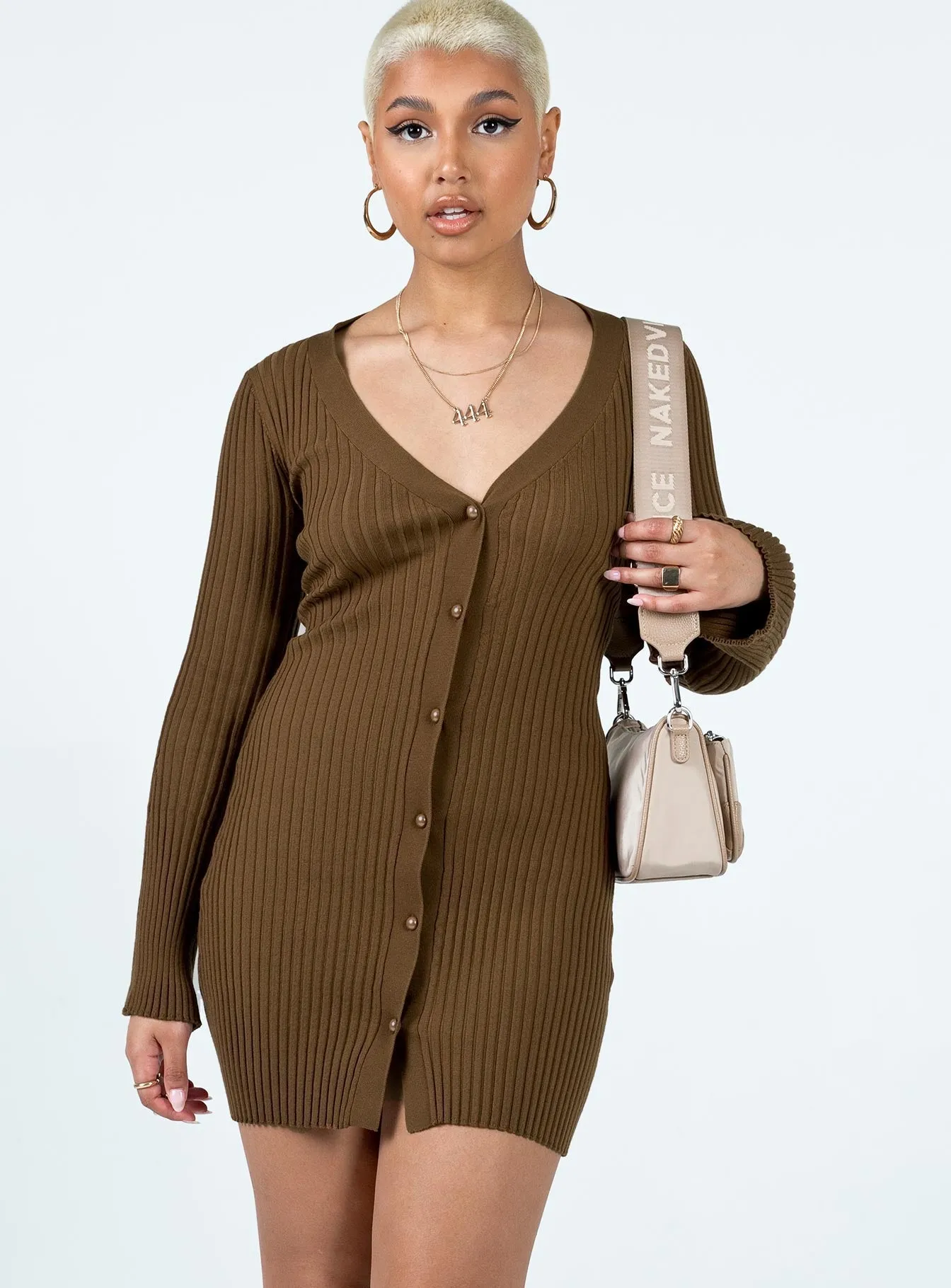 Open Back Refined Style Arnie Mini Dress Brown