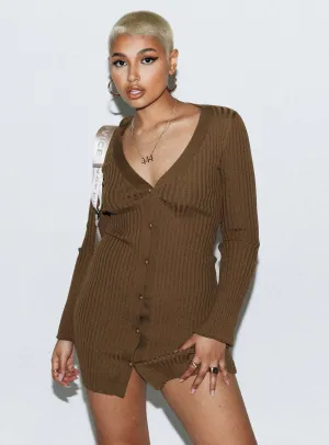 Arnie Mini Dress Brown Sleek long-sleeve dress