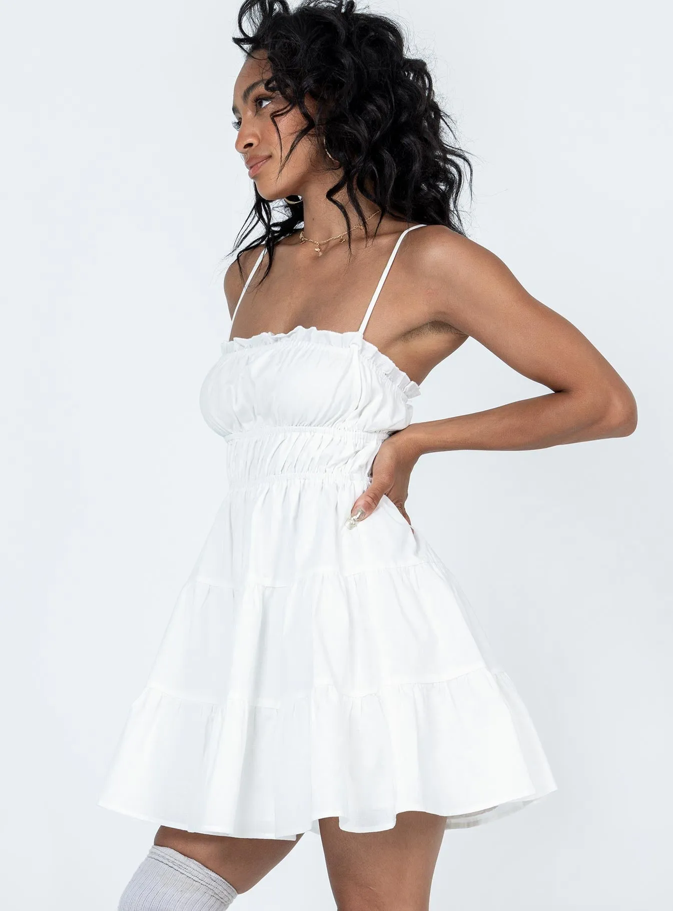 Draped Layer Ceara Mini Dress White