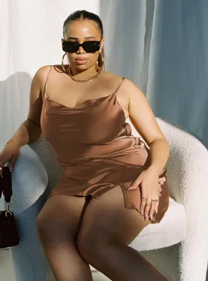 Alfie Mini Dress Brown Curve Layered-Sleeve Edgy-Look