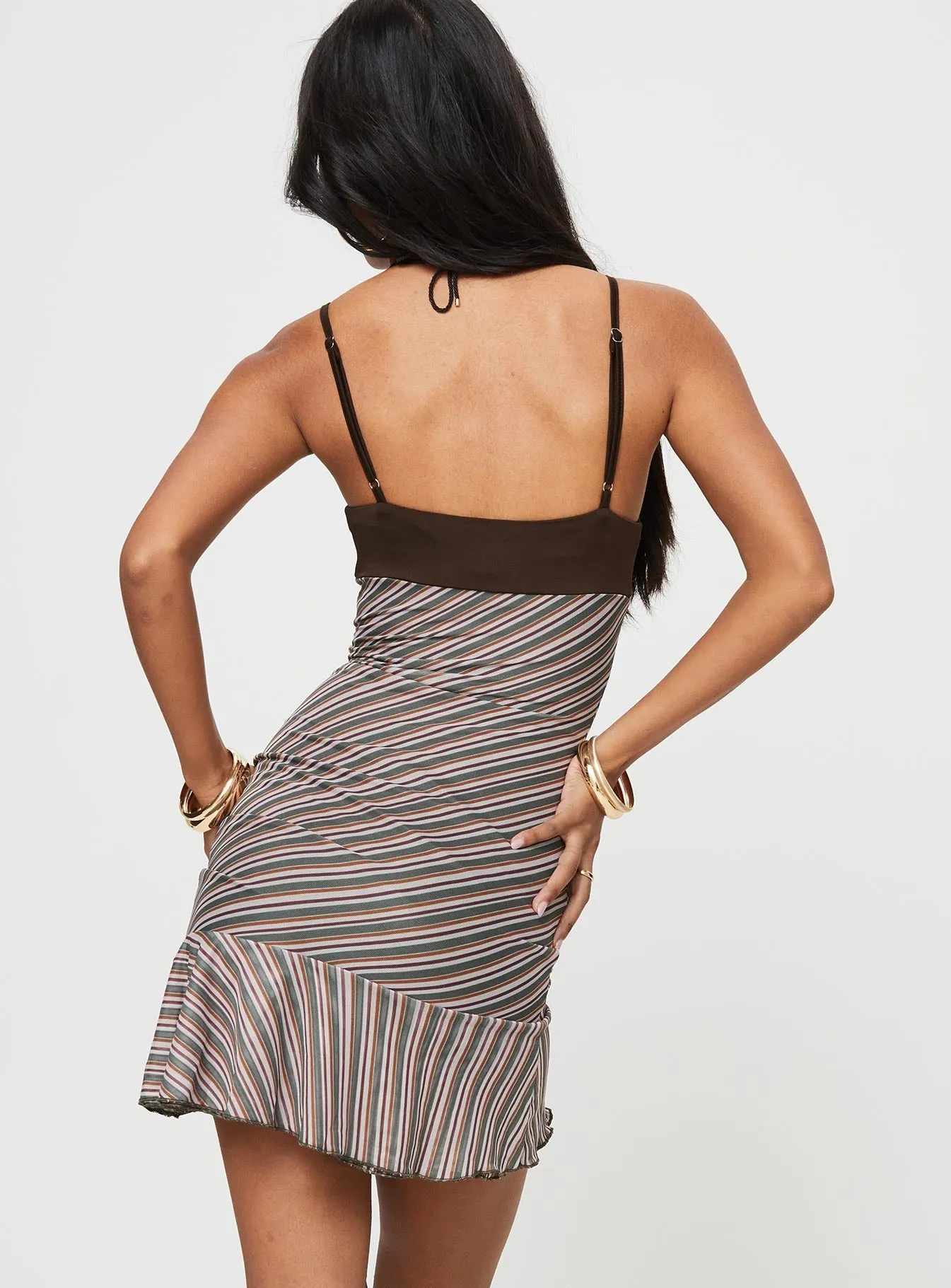 Weekend Favorite Kelty Stripe Mini Dress Brown Multi