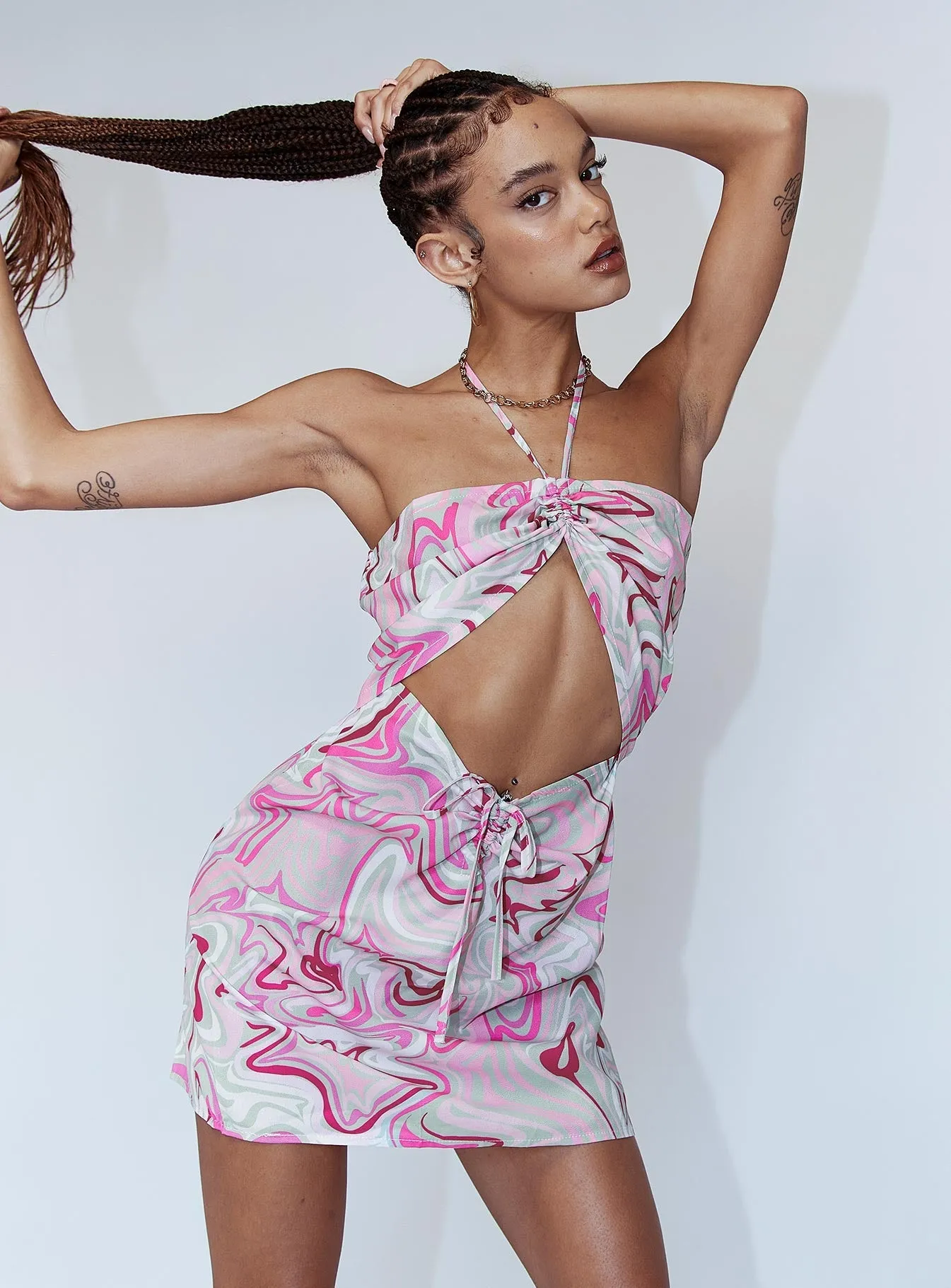 Dixie Mini Dress Pink Statement-Buttons