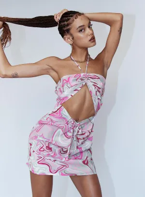 Dixie Mini Dress Pink Statement-Buttons