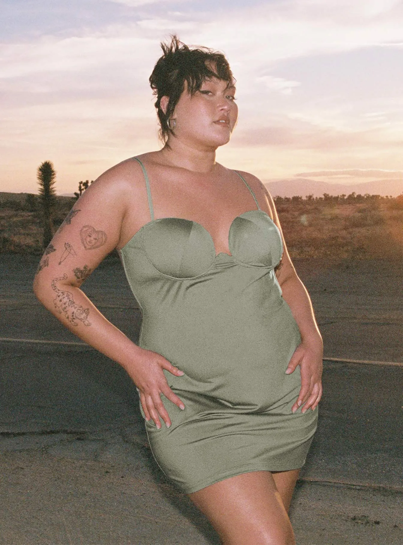 Semi Casual Annalise Mini Dress Khaki Curve