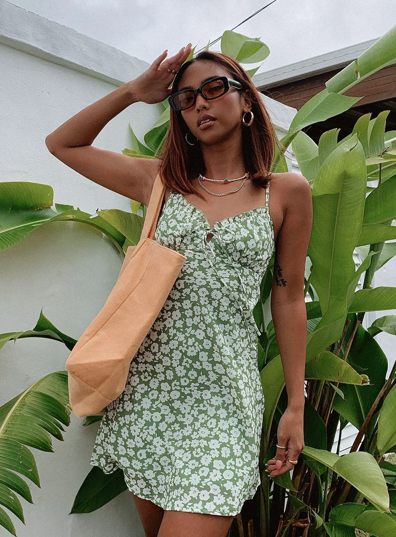 Tasmin Mini Dress Green Floral Stylish Vibe