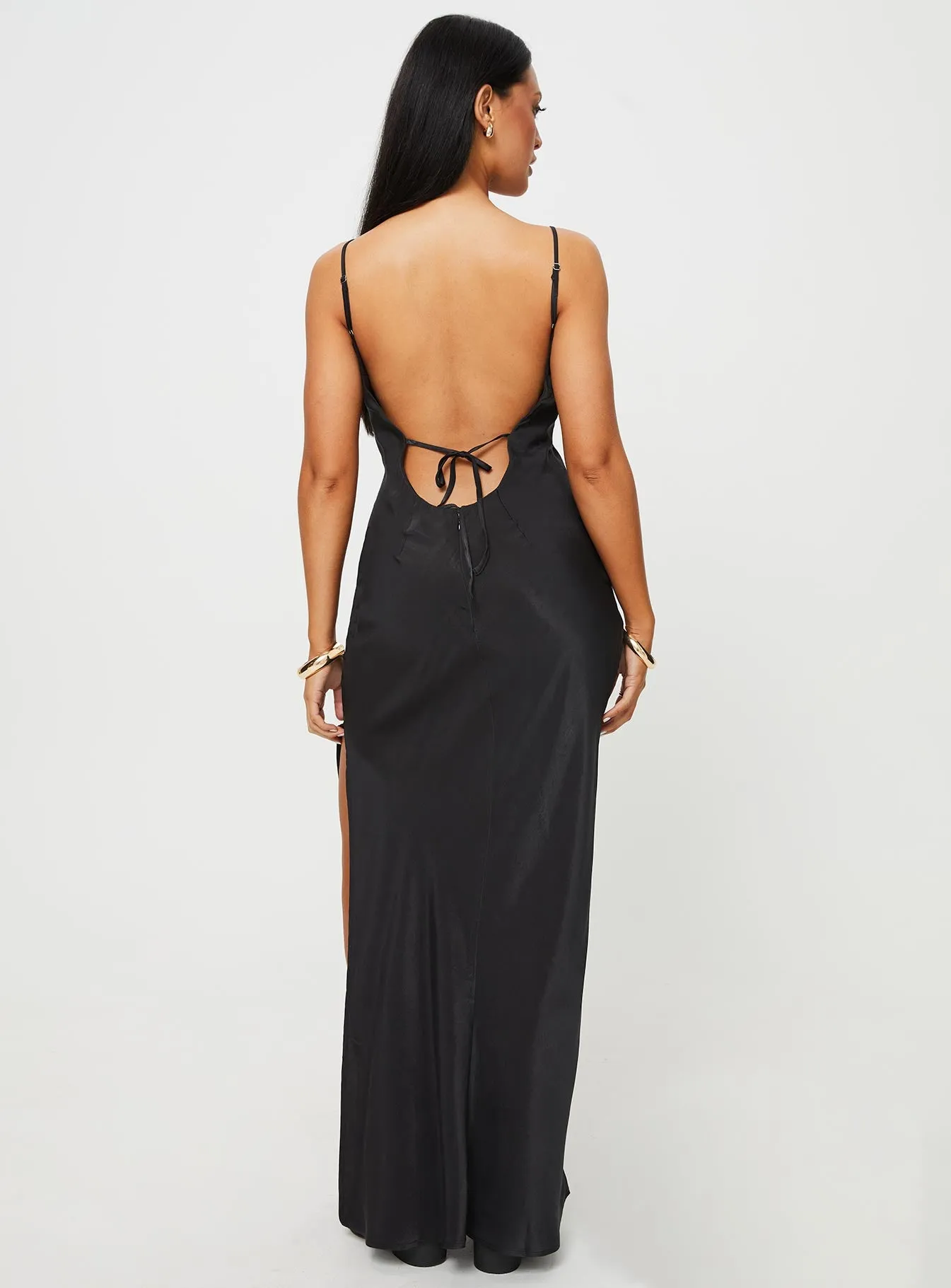 Damelio Low Back Maxi Dress Black Smart Tones Crisp Texture