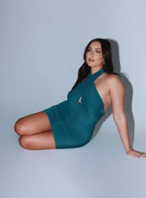 Delani Mini Dress Green Front-Pocket Ruched-Detail