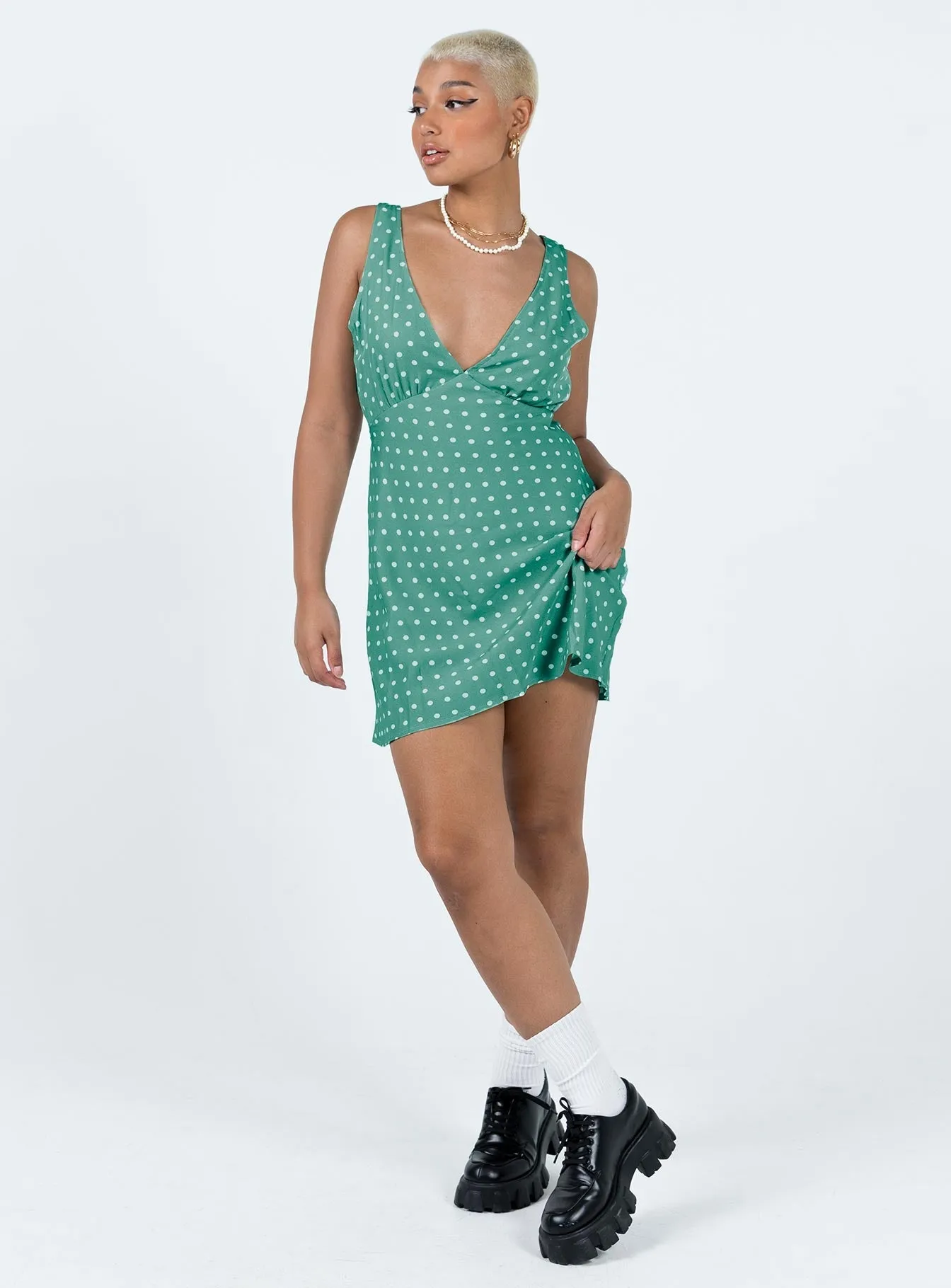 Everyday Movement Mood Comfort Nellie Mini Dress Green Polka Dot