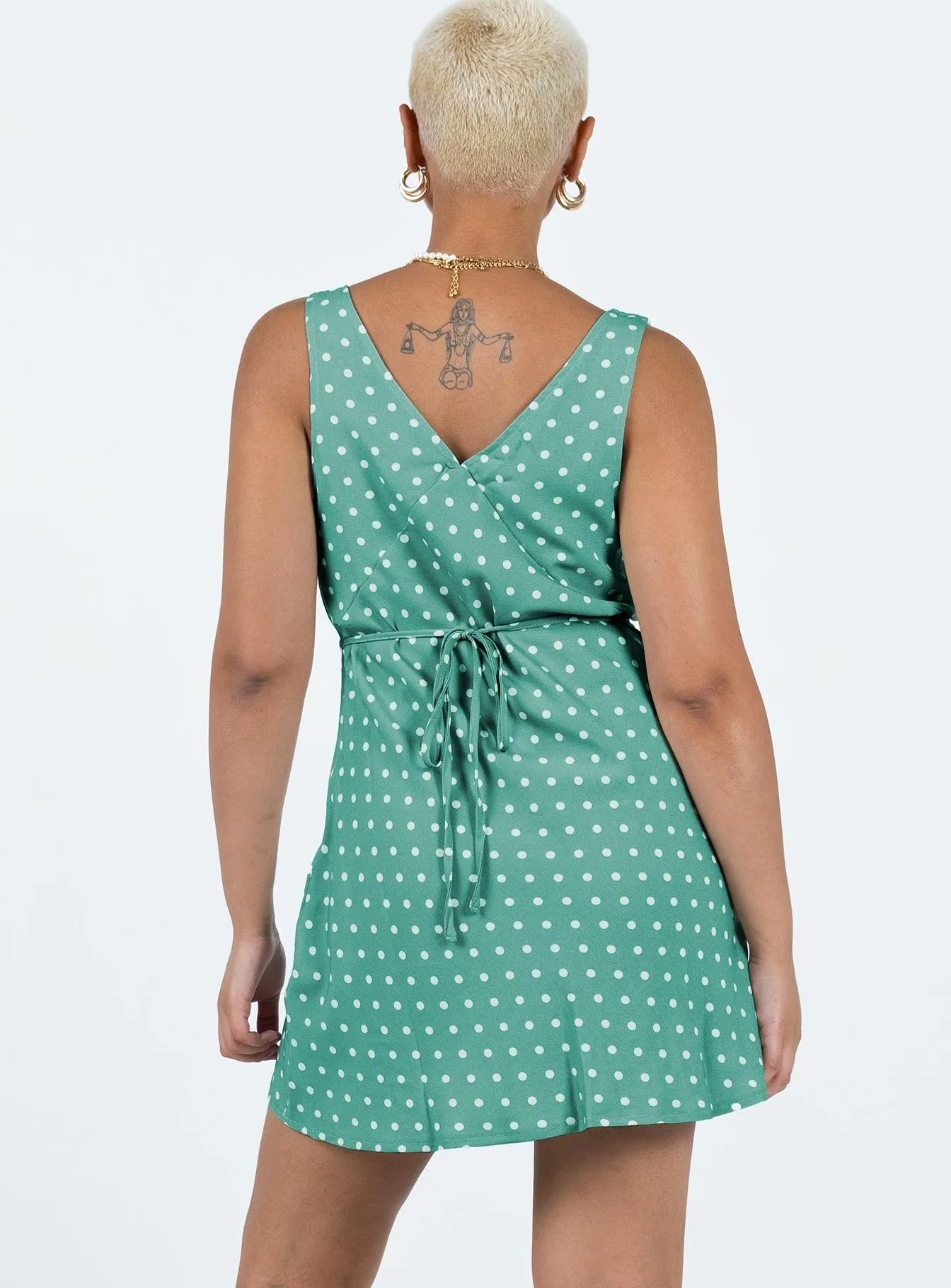 Nellie Mini Dress Green Polka Dot BreathableFabric Evening Glow