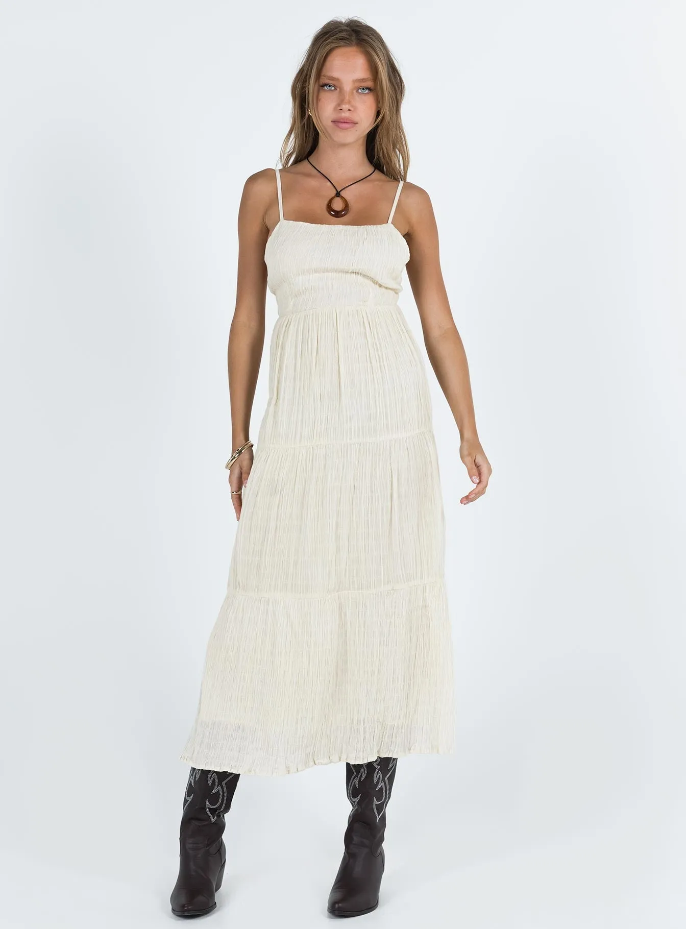 Ricci Maxi Dress Ivory Flowy Cut