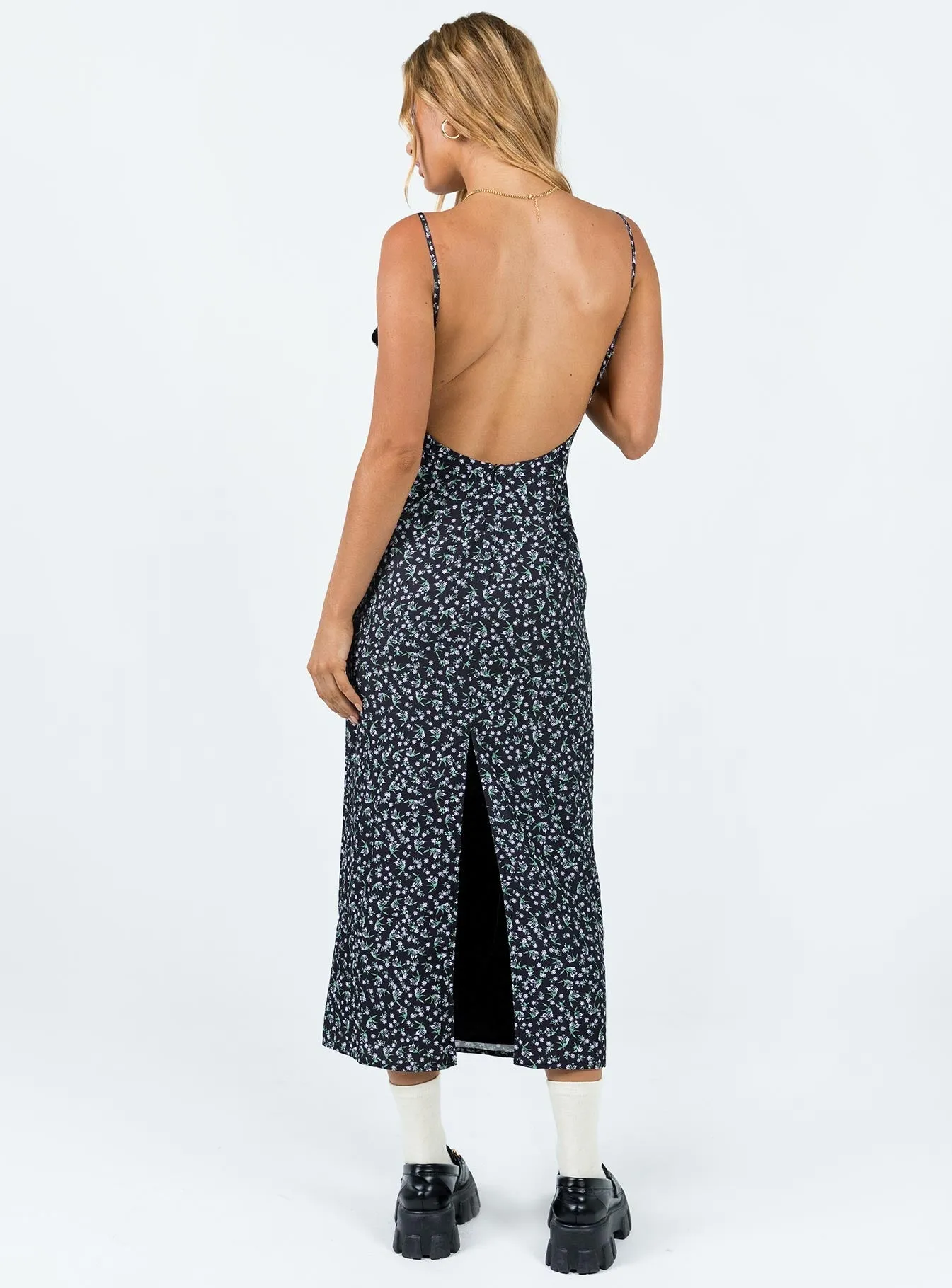 Arkana Maxi Dress Black Floral Work Vibe Printed-Lining