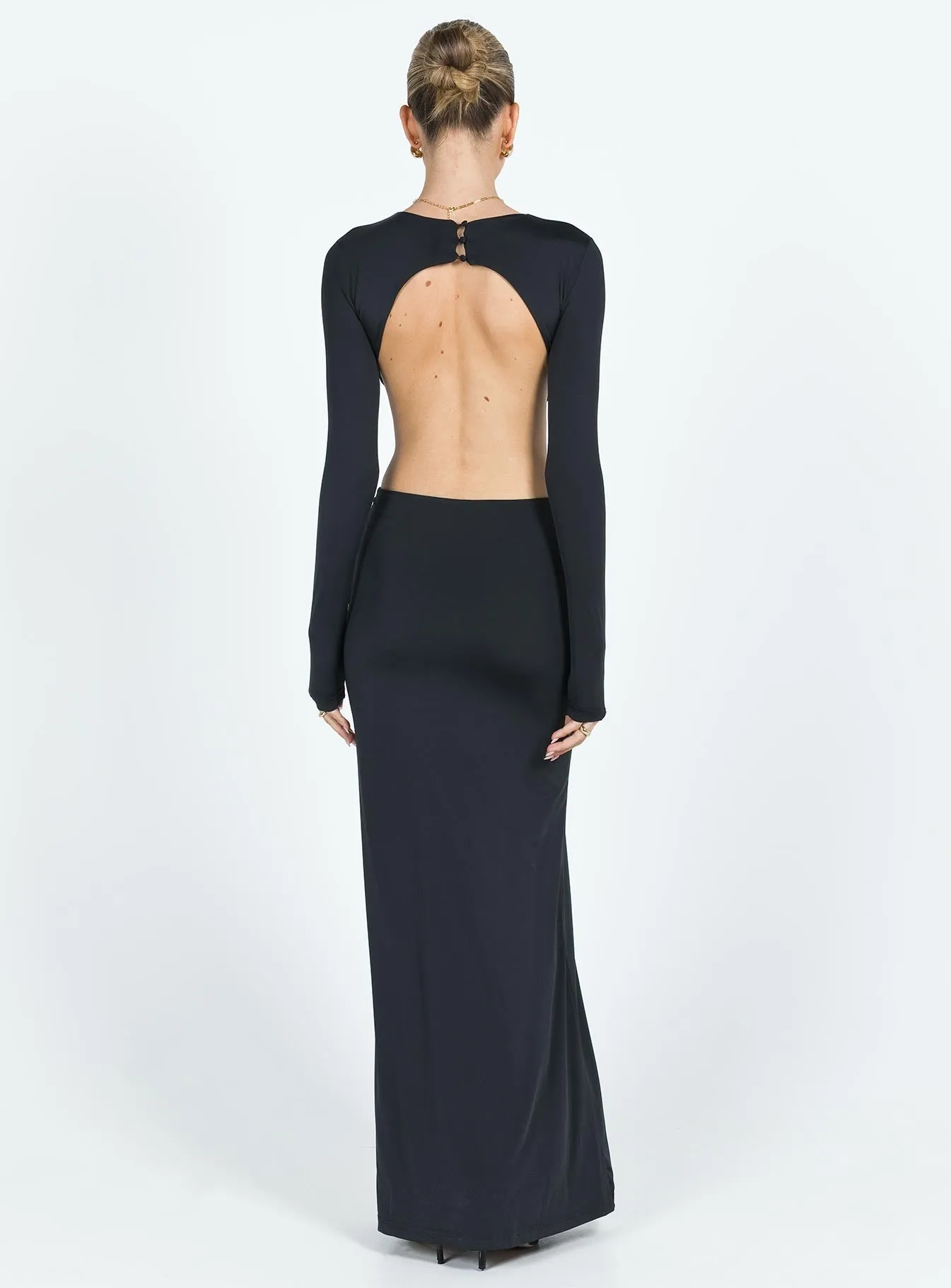 Compressible Vibrant Edge Heuston Backless Maxi Dress Black