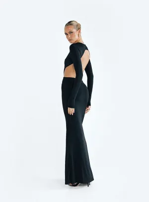Heuston Backless Maxi Dress Black Lace Ease Sleeve Light