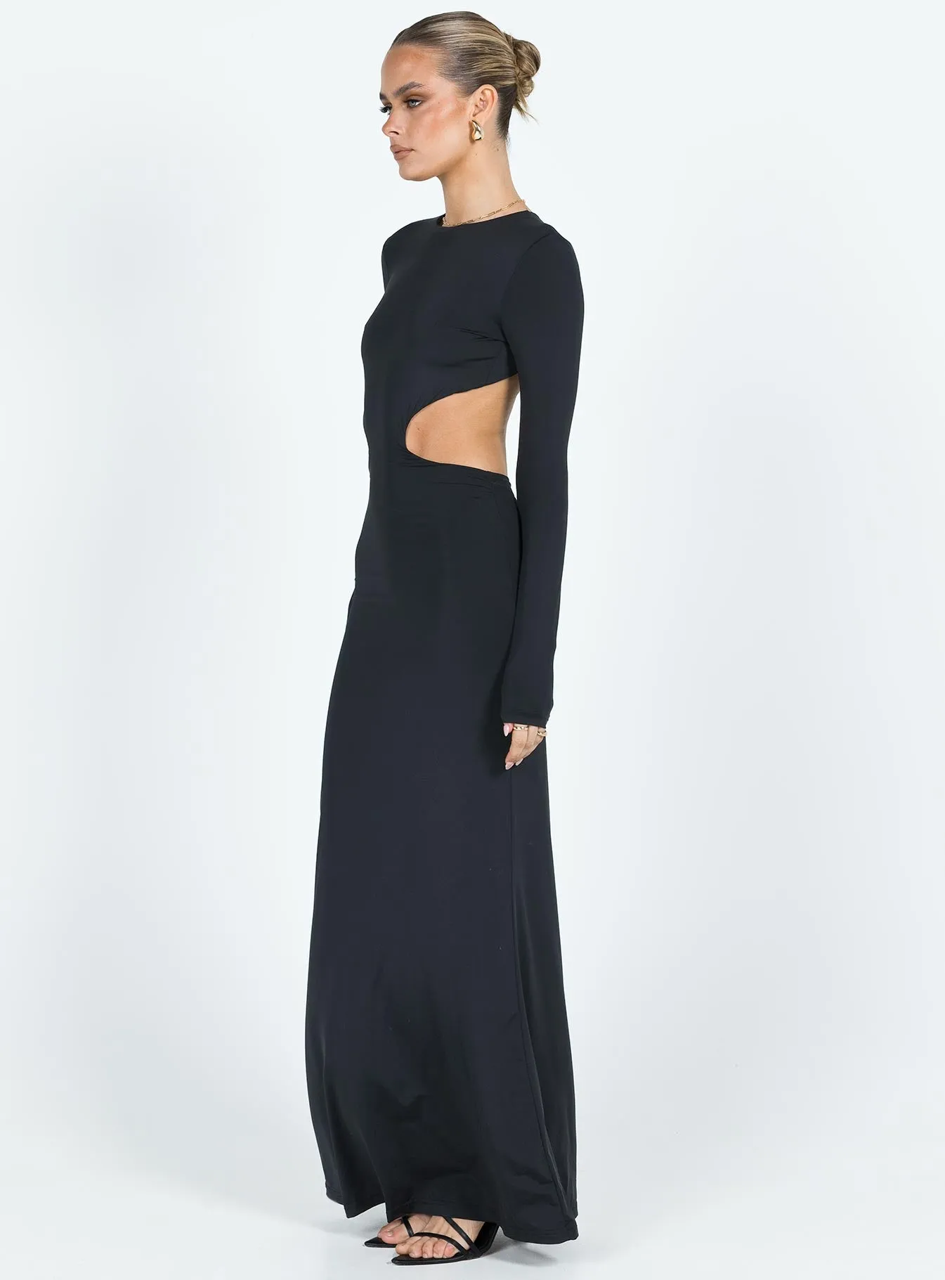 Gentle Look Sleek Drape Heuston Backless Maxi Dress Black