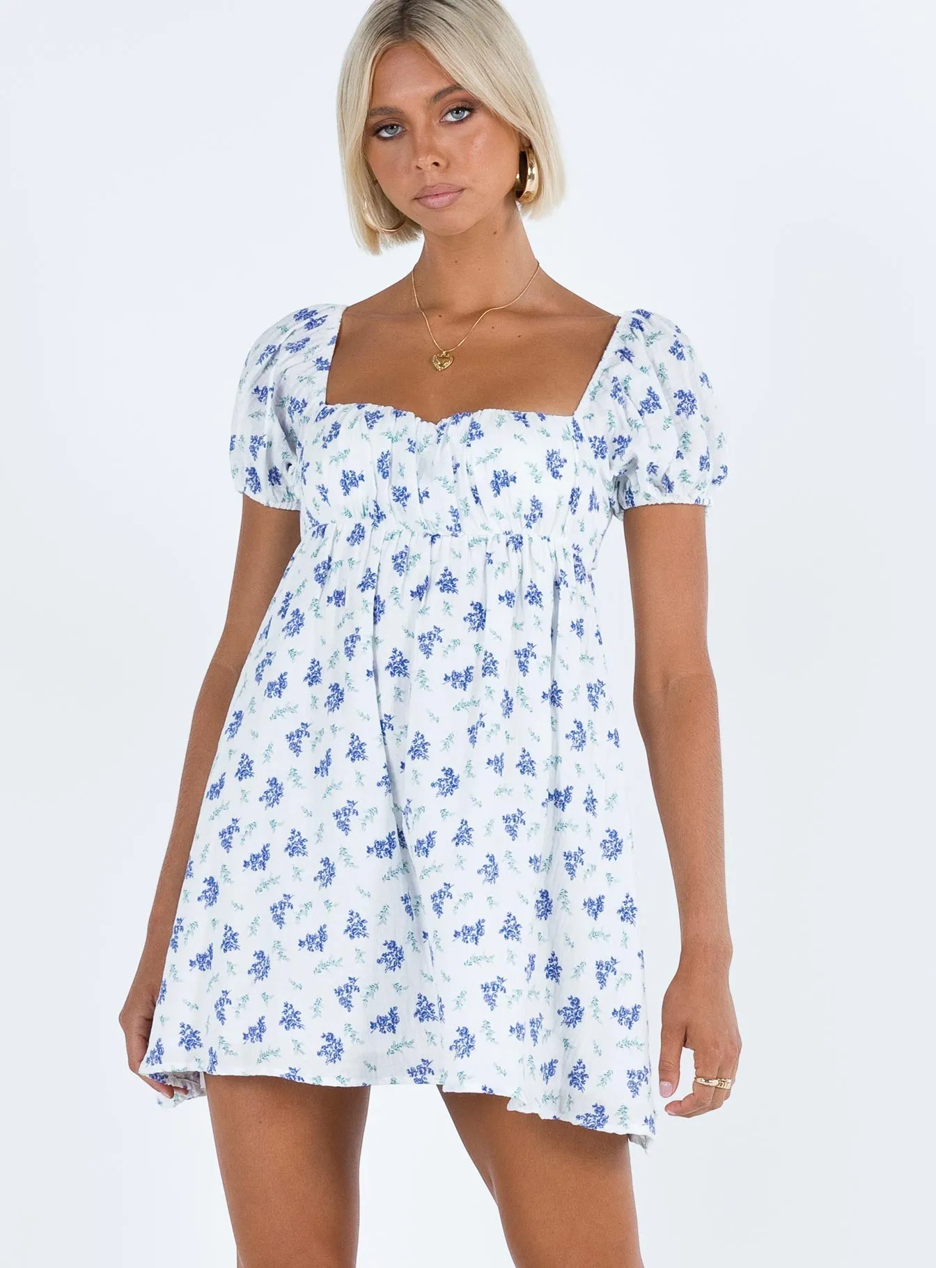 Let's Dance Mini Dress Blue Floral Comfortable texture light layering