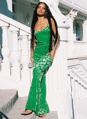 Burn Out Velvet Maxi Dress Green Everyday Movement