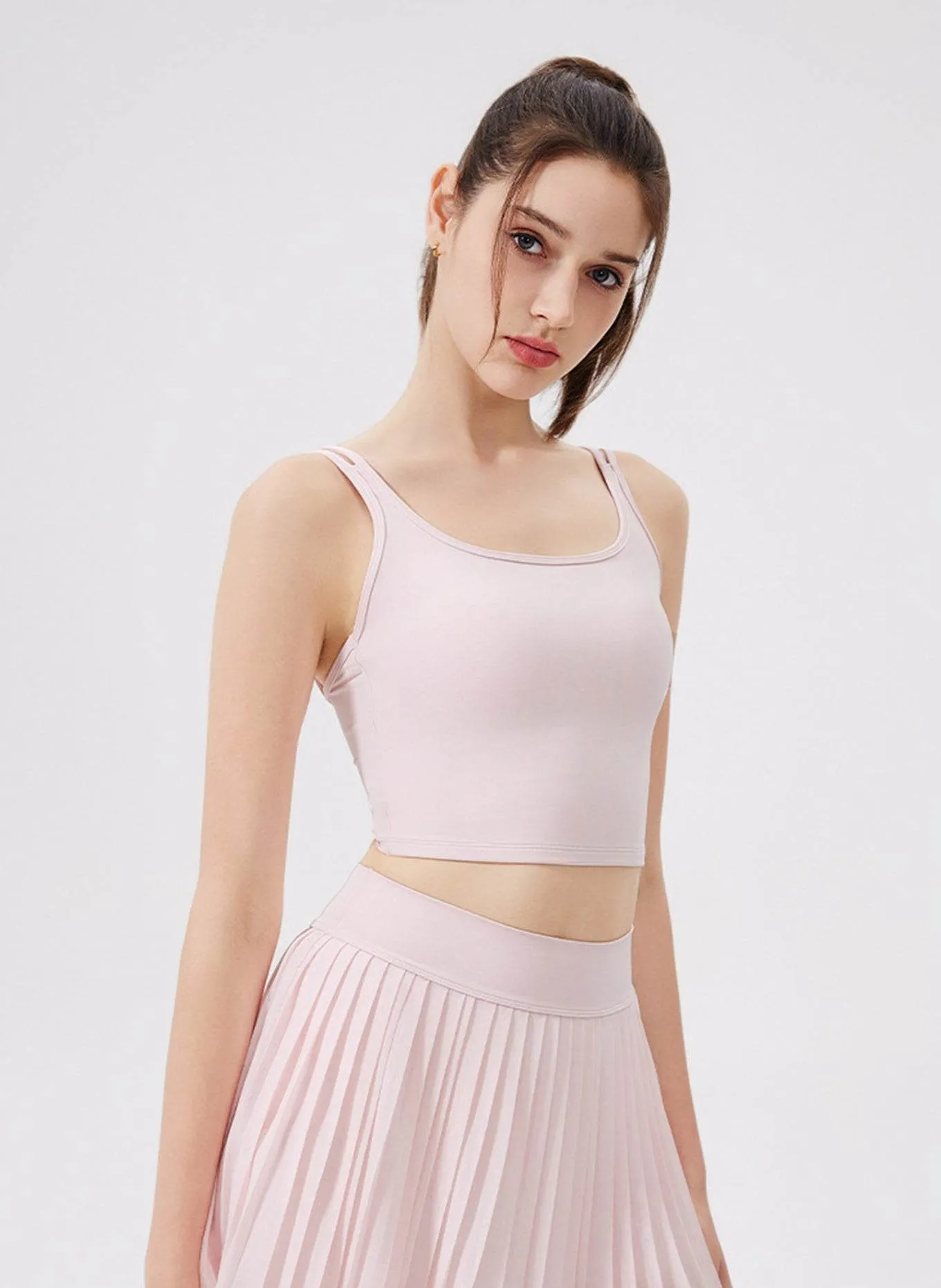 Double Strap Back Butterfly Lace Up Tank Tops with Chest Pad Tencel Blend Fabric Stretchable Material