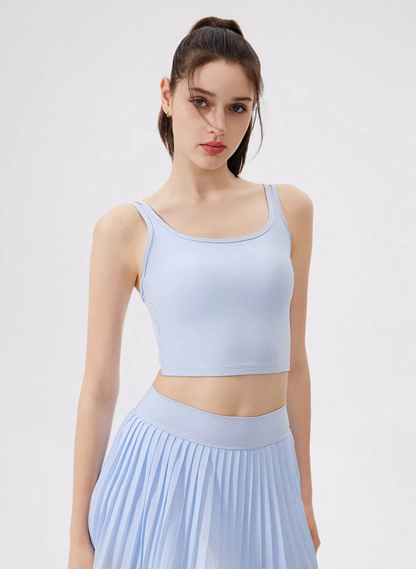 SmoothEdgeTrim SustainableCertified Double Strap Back Butterfly Lace Up Tank Tops with Chest Pad