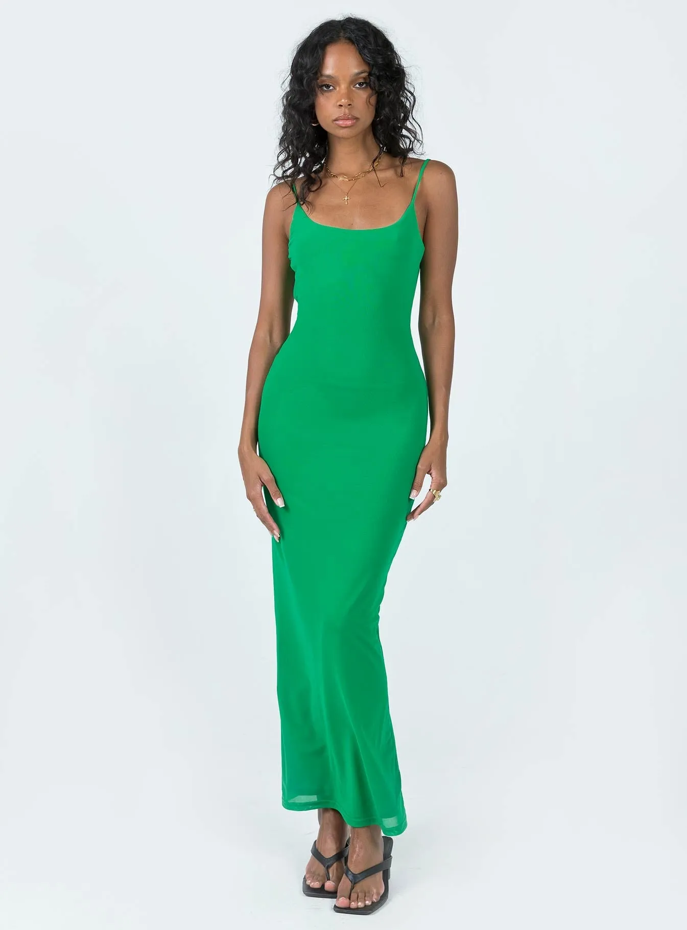 Knox Maxi Dress Green Rhinestone-Detail Fine Texture