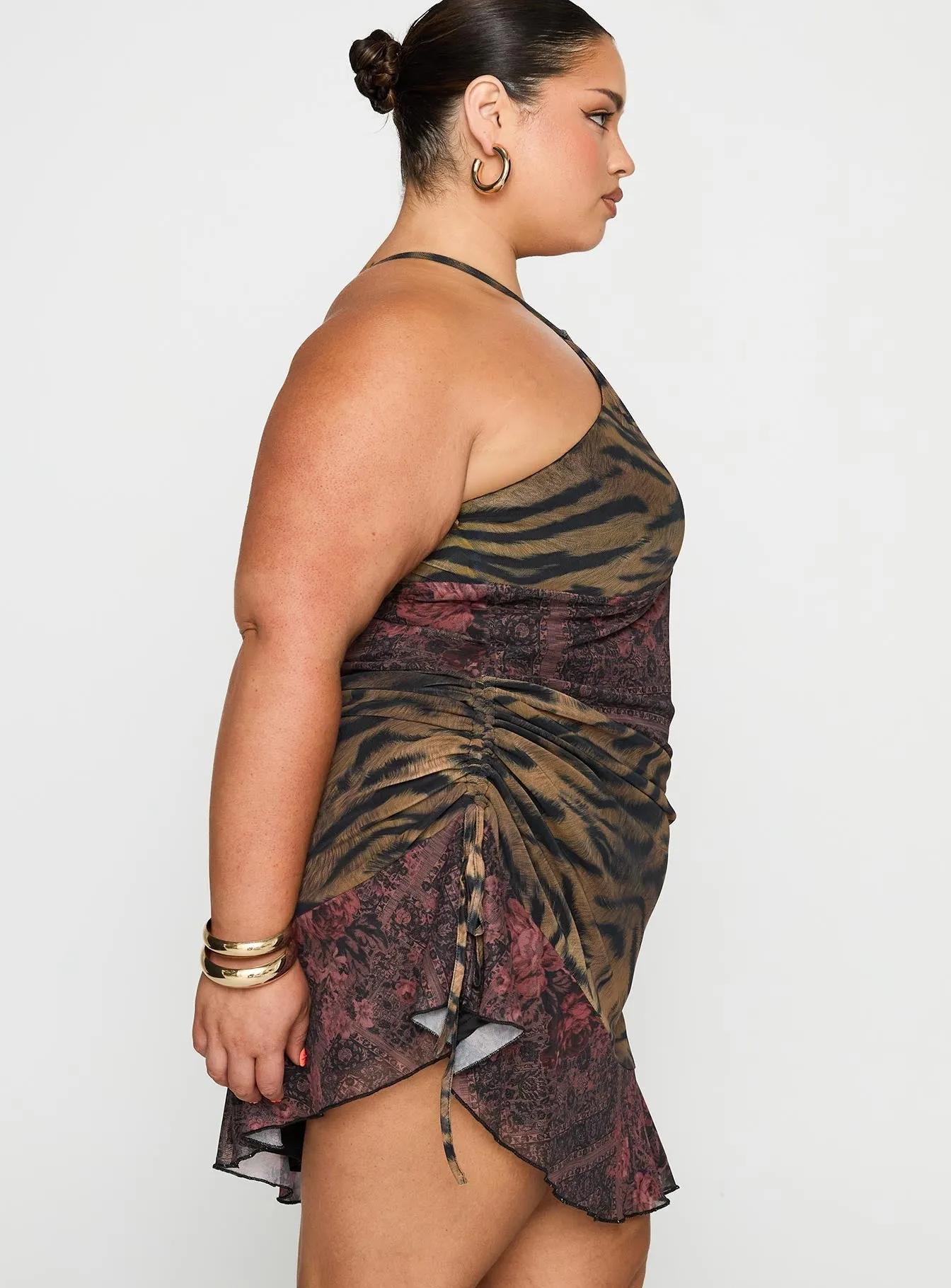 Muted Tones Day Glow Syrefena Halter Mini Dress Multi Curve