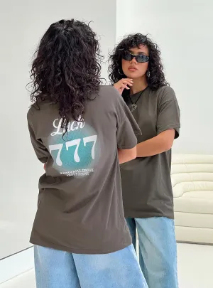 MinimalBranding NeutralTonesCollection Luck 777 Oversized Tee Black