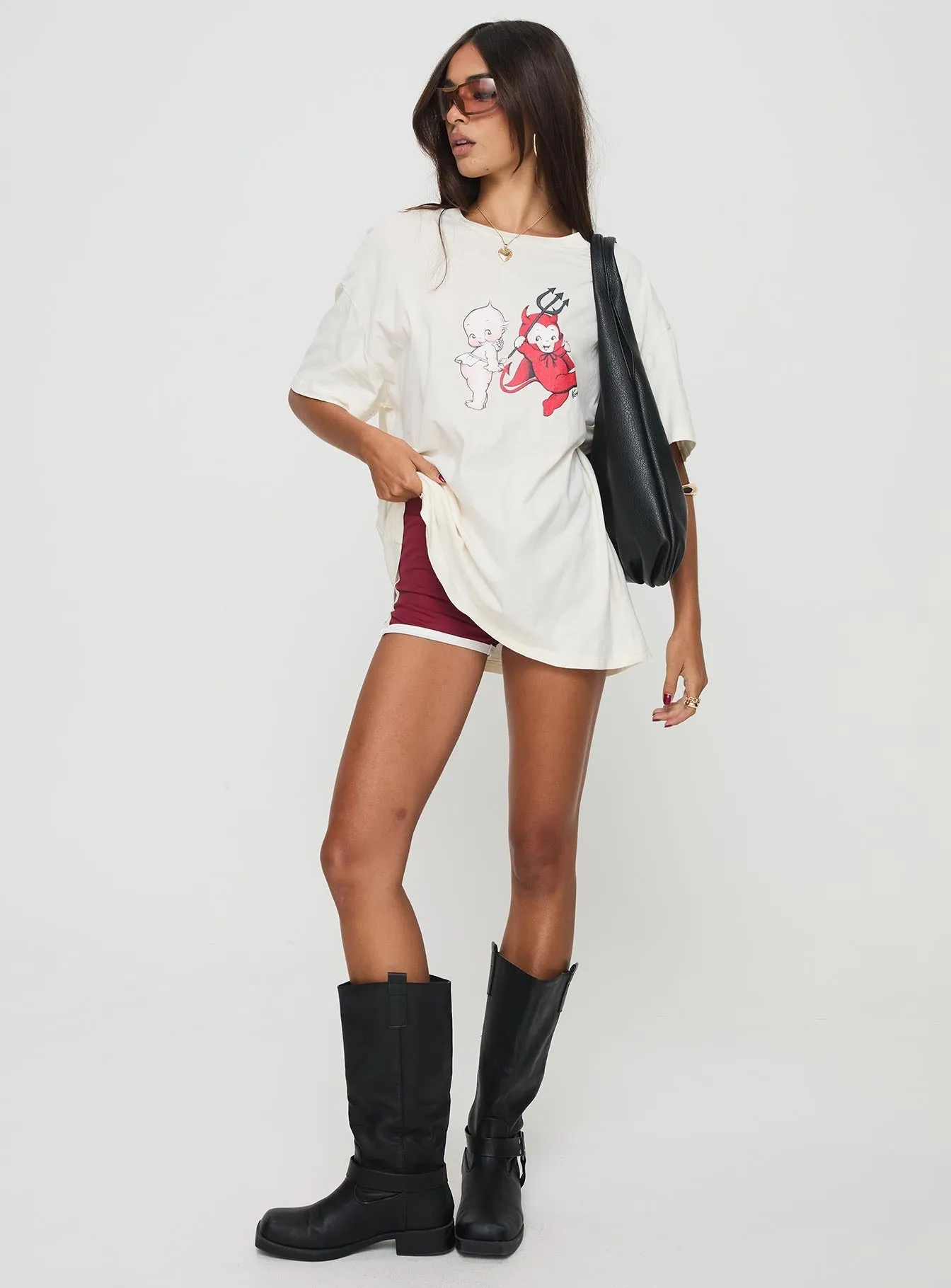 Kewpie Angel Vs Devil Oversized Tee White Fun and Comfortable