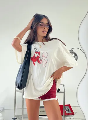 Kewpie Angel Vs Devil Oversized Tee White Breathable Wear Fit Comfy Movement